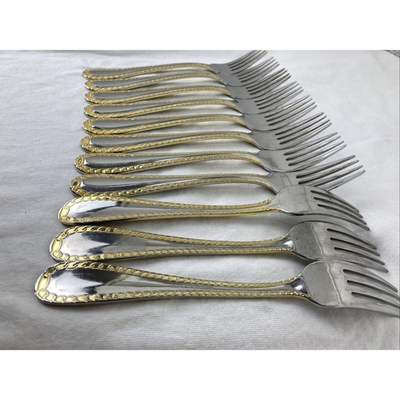 11 Retroneu GOLD ACCENT Chain 7” 18/8 Korea Stainless Dessert Fork Good Quality - Picture 7 of 7